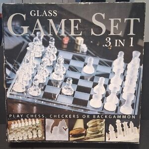 Glass 3-in-1 Game Set - Chess, Checkers, and Backgammon